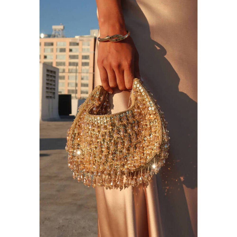 Lulus Sparkling Agenda Gold Beaded Clutch - Size One Size